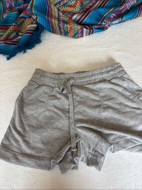 Women's Gray Knit Lounge Shorts - Casual Drawstring Waist